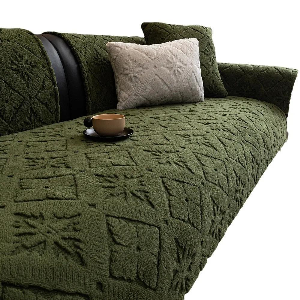 Soft Cotton Velvet And Non-Slip Thickening Sofa Cover Cushion Plush For Living Room Sofa Cover Universal Solid Color Towel Seat