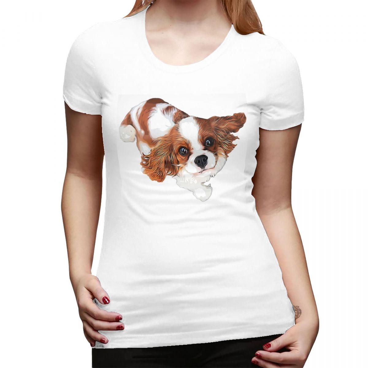 

Cavalier King Charles Spaniel Looking Up TShirt for Women ONeck Streetwear T Shirts Womens Tees Short Summer Clothes Tops S