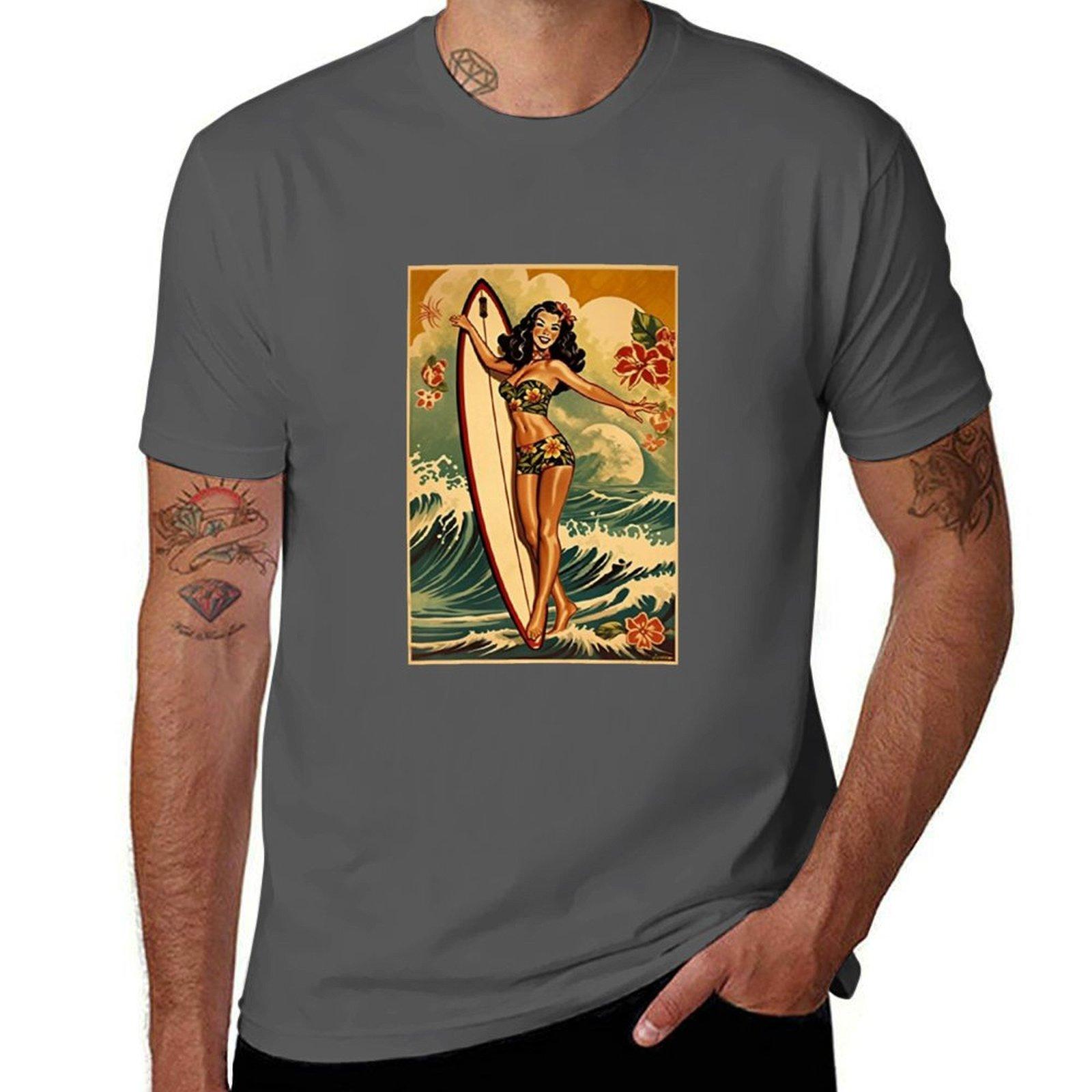 

men Poster Vintage T-Shirt with for Jerry Art shirts t man Sailor Hawaiian Girl Dancing Classic Print casual Hula Surfboard 4XL