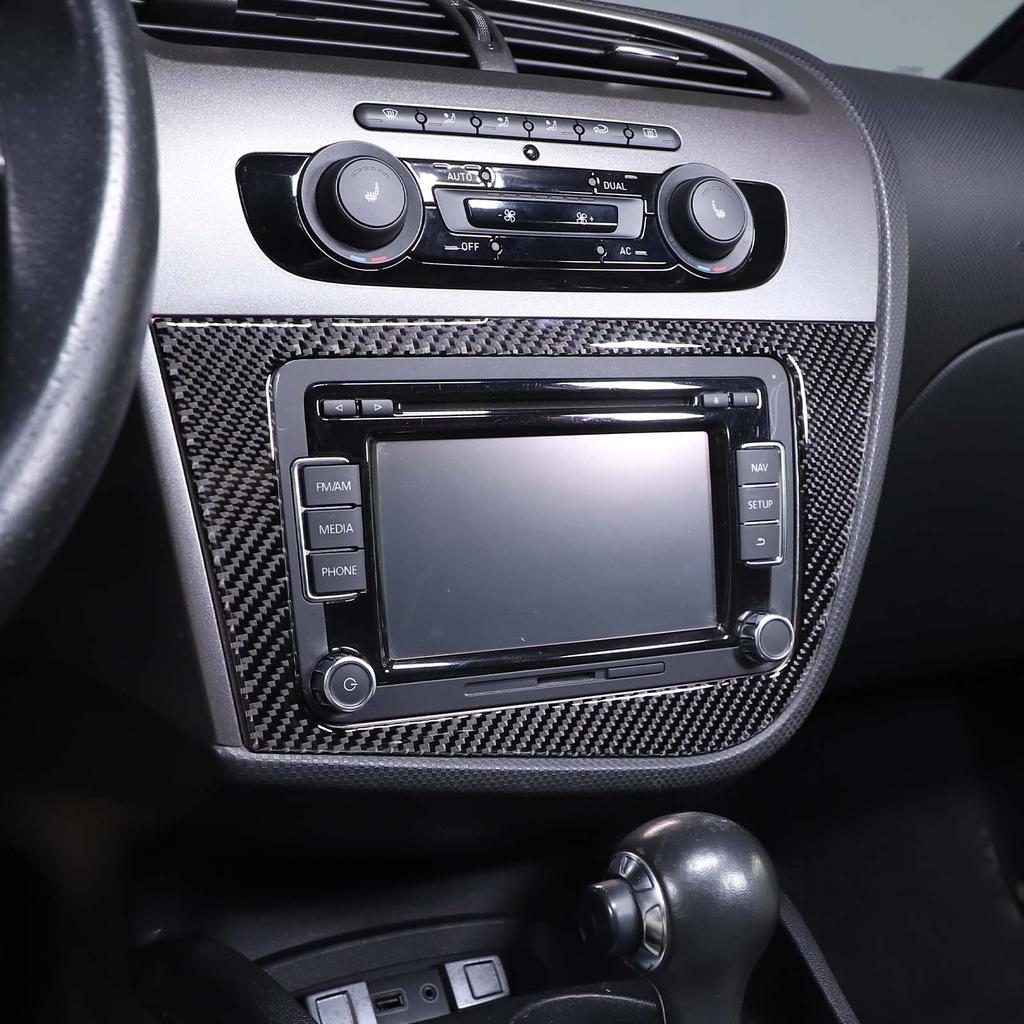 Para Seat Leon 2005 2006 2007 2008 2009 2010 2011 2012 Pegatina Real de Fibra de Carbono Blanda Panel de CD del Coche Accesorios Interiores LHD RHD