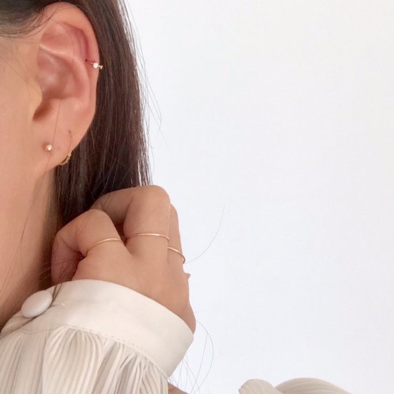 Taupe 14k Gold Basic Cubic Ring - One-touch Cubic Ring Earrings