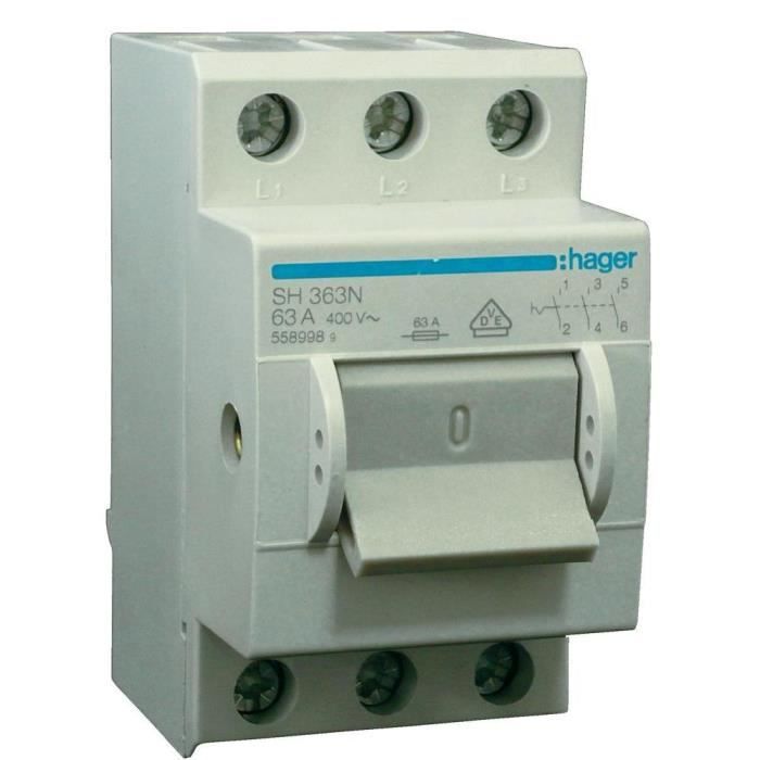 Šedý hlavní vypínač 3 póly 63 A 230 V/AC, 400 V/AC Hager SH363N