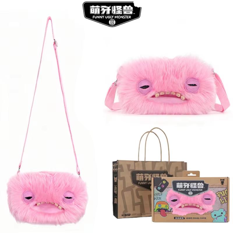 Genuine Funny Ugly Monster Plush Crossbody Bag Adjustable Strap Mr Button Screech Leopard Stuffed Doll Bag Gift