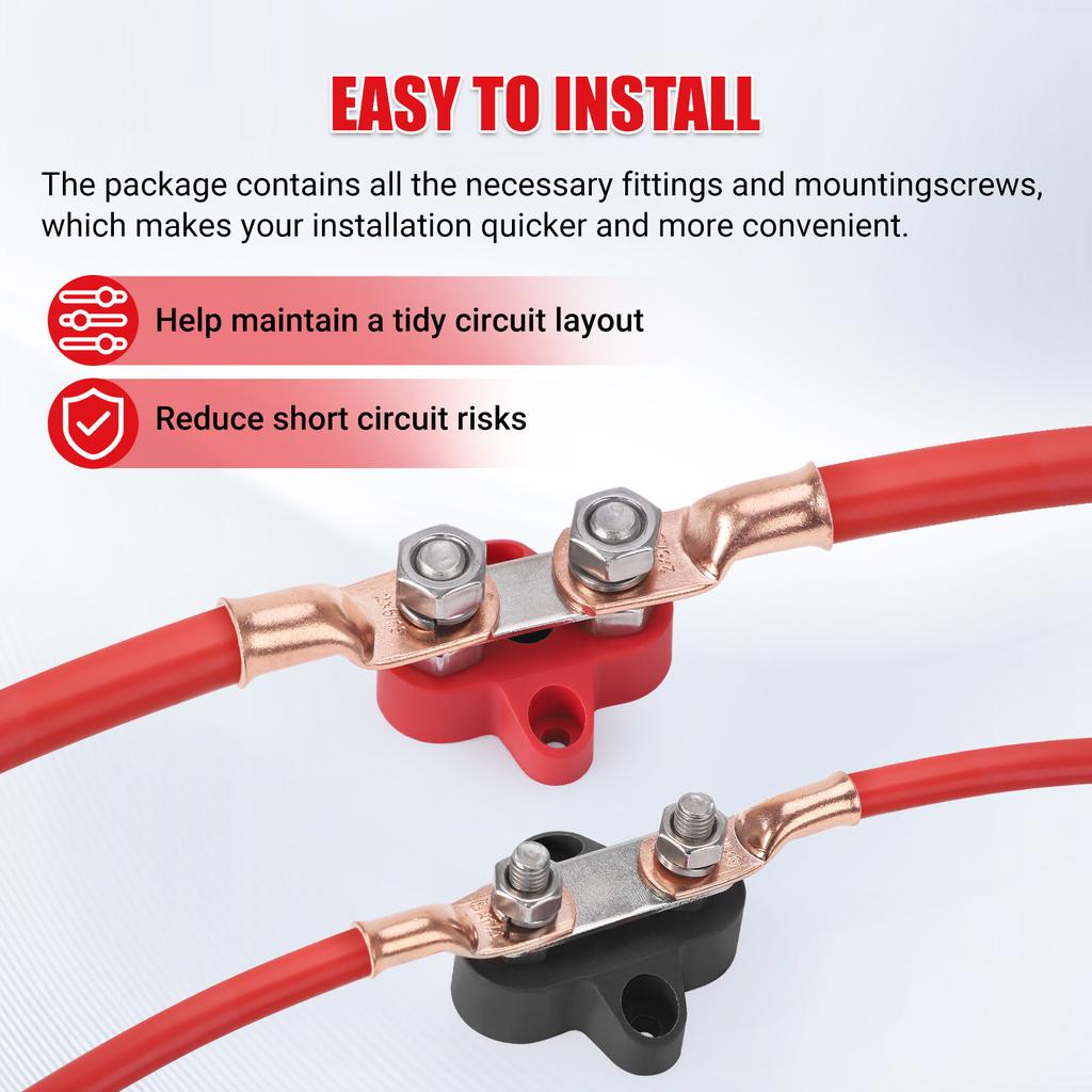 5/16" 48V Positive & Negative Ground Red Black Power Distribution Terminal Block FOR Truck Car RV Boat M6 M8 Dual Terminal Studs