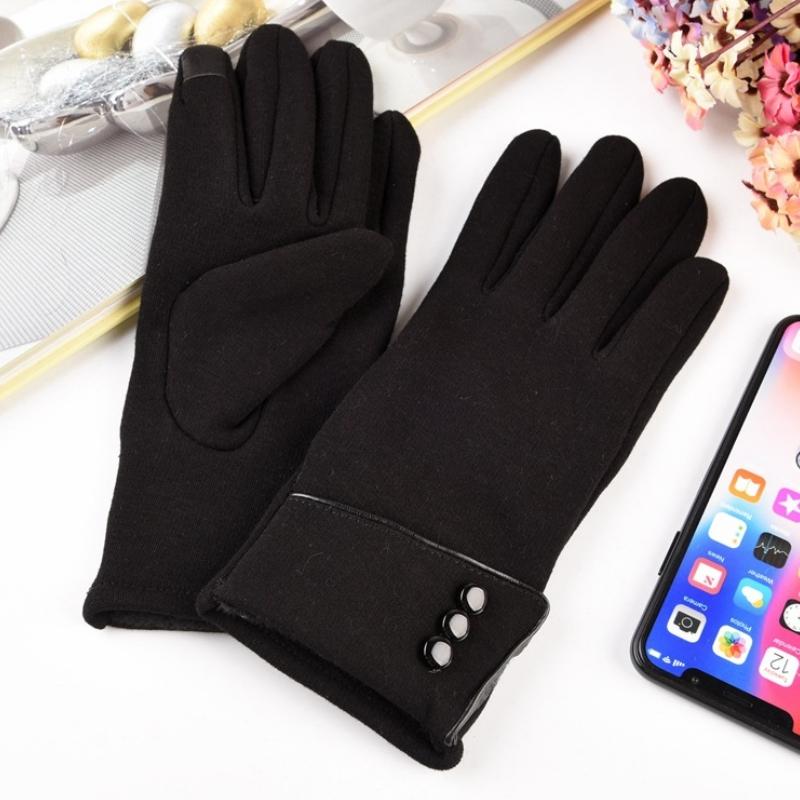 

Winter Female Cashmere Warm Suede Leather Cycling Mittens Double Thick Velvet Plush Wrist Women Touch Screen Driving Gloves чёрный