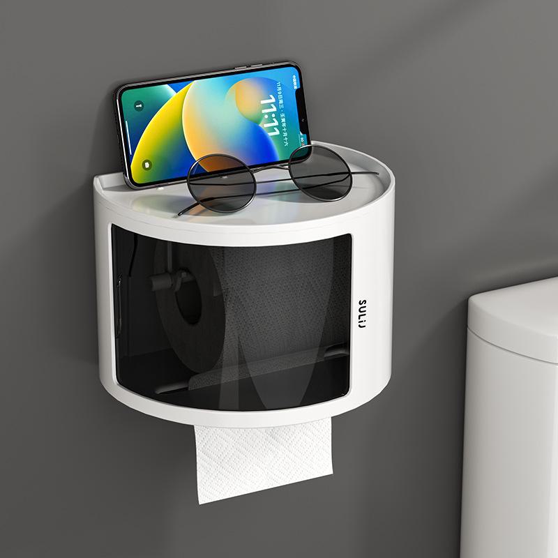 Vanntett veggmontert toalettpapirholder med stansfri oppbevaring