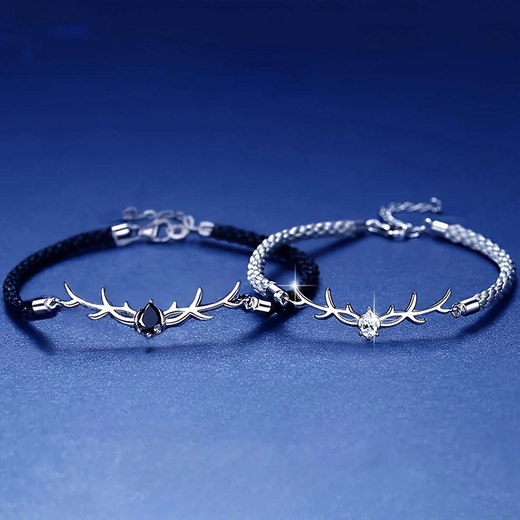 Deer Horn Heart Bracelet Copper Zircon Zircon Style for Women Valentine's Day Christmas Gift