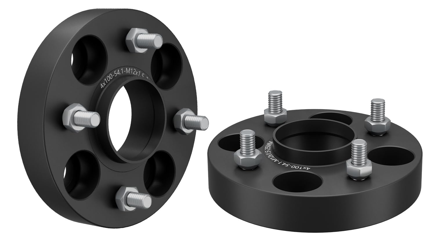 

Sondsilen Широкая колея Внутренний 25 мм с конической посадкой Матовый Набор из 2 проставок, PCD100, 4H, Диаметр 54.1, M12xP1.5, Толстый, Болты, Черный,
