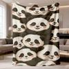 1pc Adorable Cartoon Panda Flannel Blanket | Black and White Bear Theme, Light Luxury Premium Throw, Soft and Comfortable, Breathable Without Sweat, E