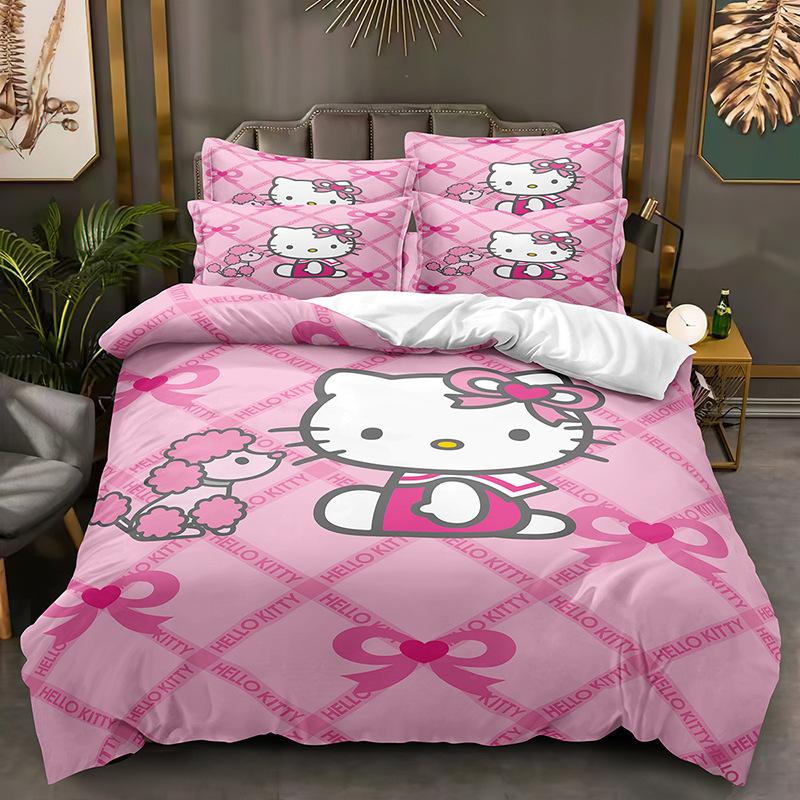 Kt Cat Series Three-Piece Set, Duvet Cover, Grinding Kit, Digital Printing Hello.