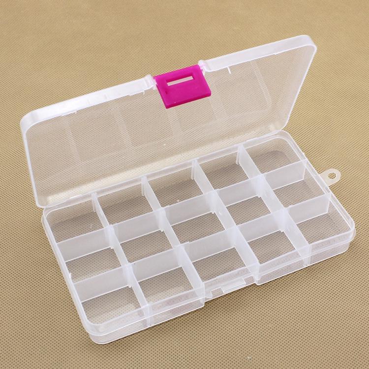 Transparent 15-Compartment Removable Plastic Storage Box for Fishing Tackle.