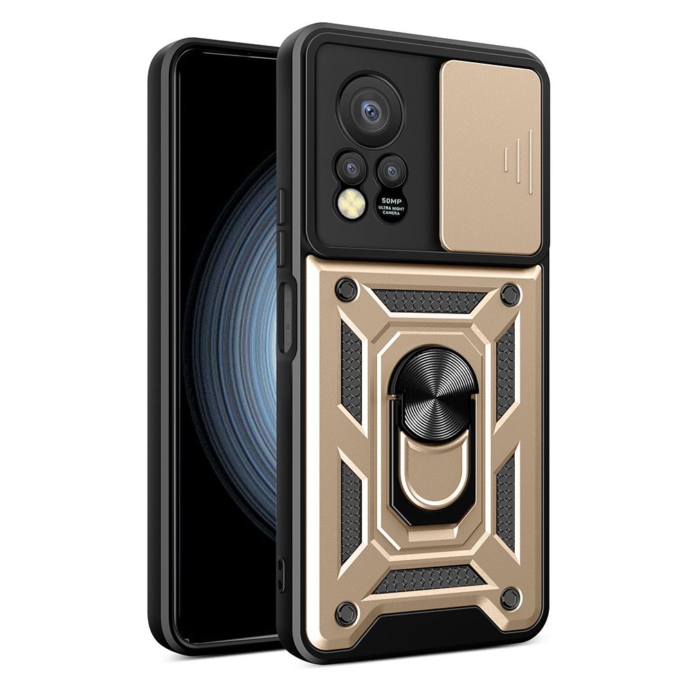 

Для Infinix Hot 11s Чехол для телефона PC+TPU Защита объектива камеры со сдвижной шторкой Чехол-подставка Gold