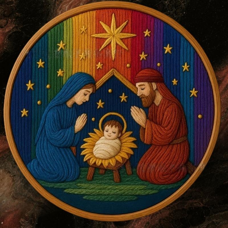 Nativity Scene Embroidery Craft Set Includes Adjustable Hoop Metal Needle Scissors for Holiday Crafting Projects