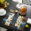 Set of 4 Placemats Featuring a Forest Patchwork Design in Blue, Brown, And Beige, Perfect for Dining Tables, Kitchens, Parties, Indoor Use, Holidays