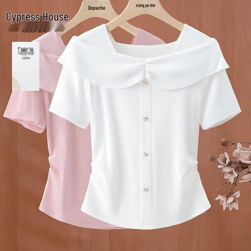 

Женская однотонная футболка с круглым вырезом, коротким рукавом и пуговицами M