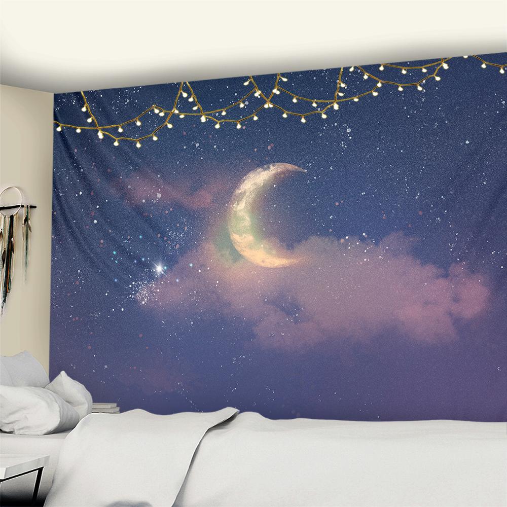 Moon Tapestry Hanging Wall Hippie Flower Wall Carpet Dormitory Decoration Starry Sky Carpet Kawaii Room Decoration Tapestry