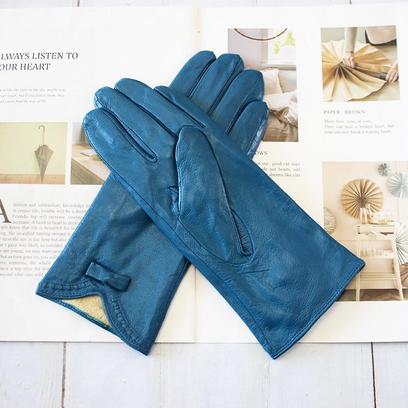 Vinter Varm Farge Lærhansker Dame Saueskinn Fløyelsfôr Mote Stripete Stil Vindtette Kjørehansker