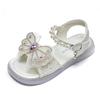2024 New Soft Butterfly Rhinestones Sweet Princess Shoes for Party Wedding Shows Summer Children Girls Sandals Britain Style PU
