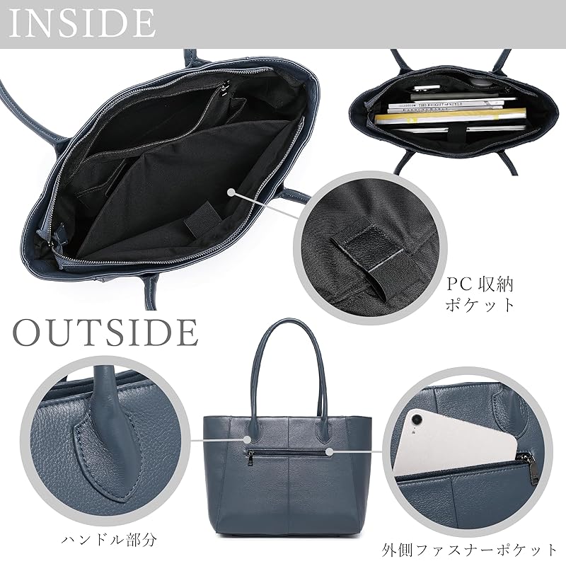 [Guscio Leather] Fine quality genuine leather tote bag unisex ladies men's large capacity A4 / 14 inch PC storage commuting bag Shoulder bag simple