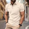 Men's Polo Shirt Casual Solid Color Zipper Lapel Top
