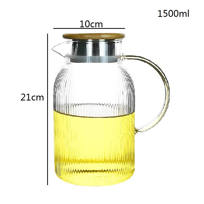 1500ml Glass Water Pitcher with Handle Lid Heat Resistant Cold Hot Kettle Water Cup Set Tea Pot Juice Jug Water Bottle Carafe
