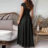 Damen Farbiges Deep V-Ausschnitt Kurzarm Langes Kleid Plissiert Hohe Taille Geschlitztes Kleid