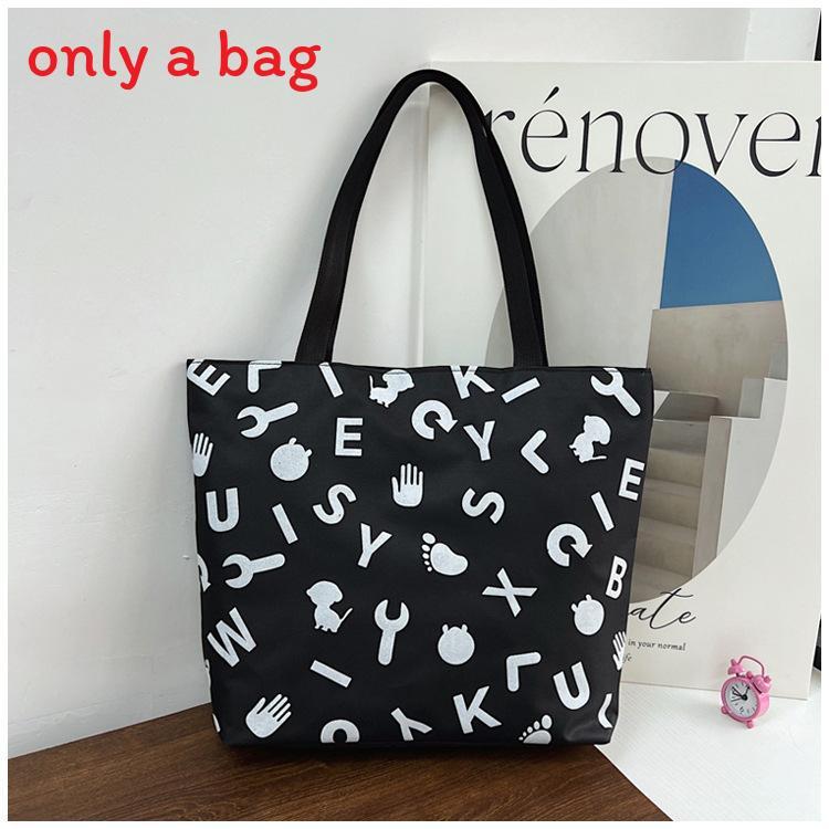Borsa Tote in Tela da Donna con Tasca con Cerniera Urbana Casual Elegante Stampa Lettere