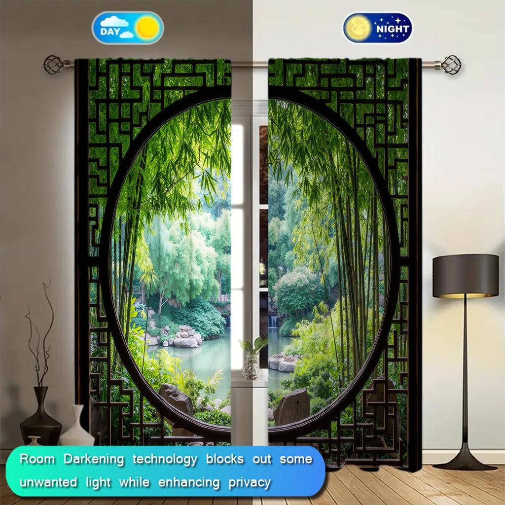 Piece Chinese Ancient Style Garden Curtains Suitable Gifting Family Friends Curtain Polyester
