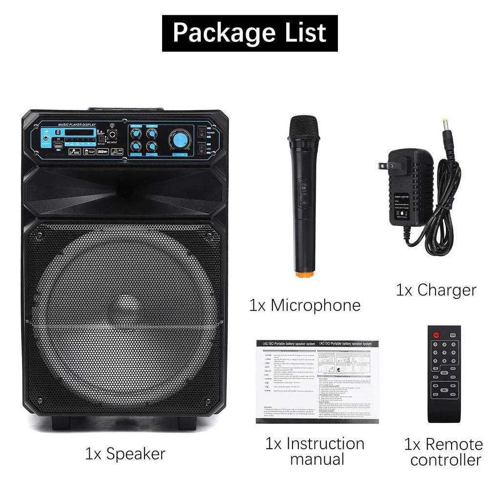 12inches 2000W Speakers Home Theater Karaoke Sound Box with Wireless Microphone LED Portable Bluetooth Speaker Box Trolley