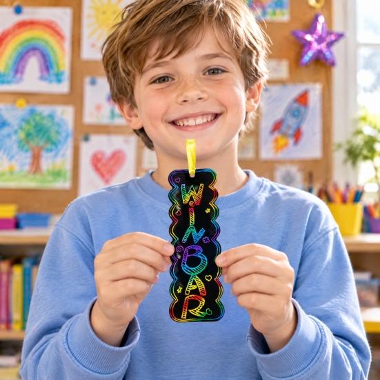 Paper Crafts for Holiday Gifts 12PCS Scratch Art Bookmarks, Thick White Cardboard Creative Rainbow Drawing Paper, DIY Projects Minds Artistic