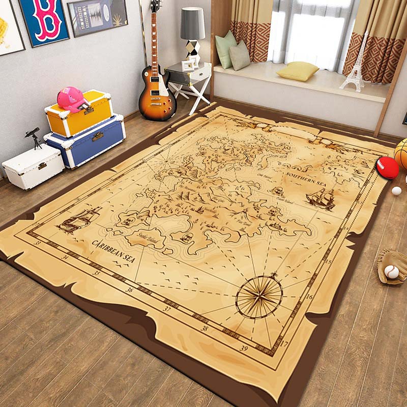 15 Sizes Retro Treasure Map Area Rug Carpet for Living Room Bedroom Children Play Mat Sofa Chair Home Decor Non-slip Floor Mat