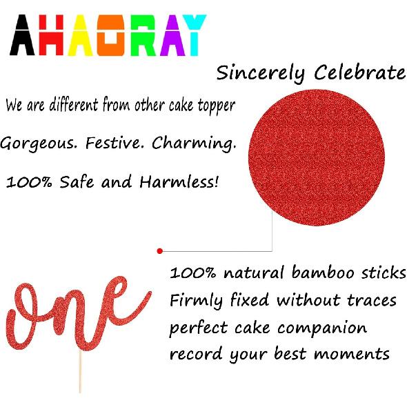 First Birthday Cake Topper - Red Glitter One Cake Decorating Supplies for Girls and Boys, Perfect for Baby Shower/Gender Revealing Party/Baby Party
