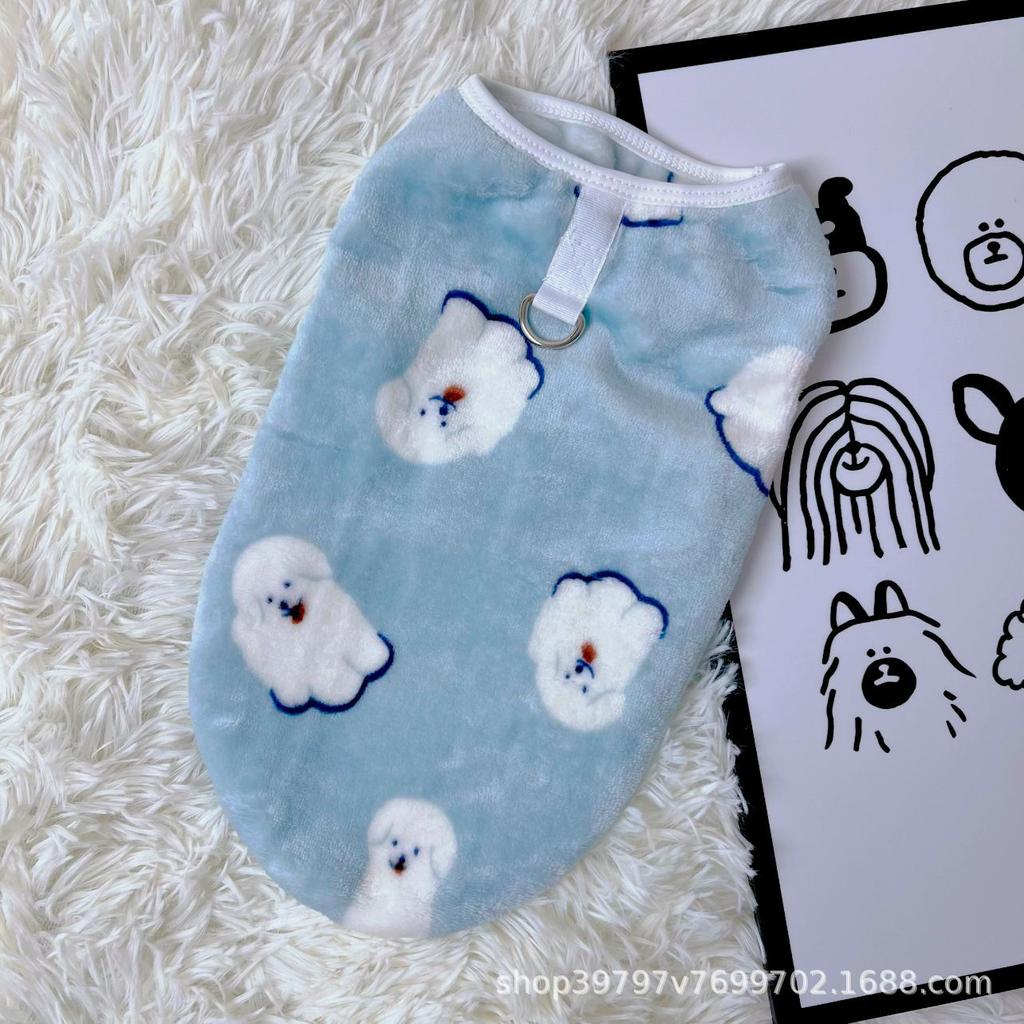 Pet dog dog clothes cat print flannel vest small dog teddy