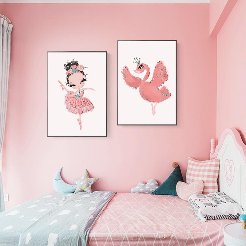 Little Princess Ballerina Canvas Poster Pink Swan Print Painting Nursery Wall Art Posters Ballet Girl Picture Baby Room Decor