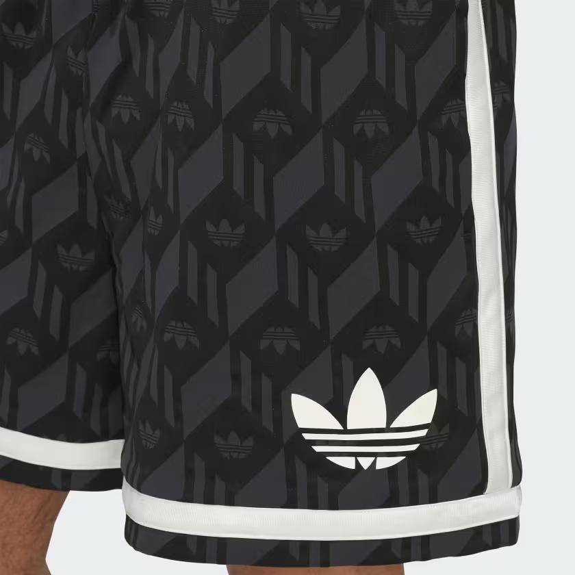 Adidas Originals Logo Print Lace-Up Loose Mid-Waist Three-Quarter Casual Shorts Unisex Shorts Black JD5195