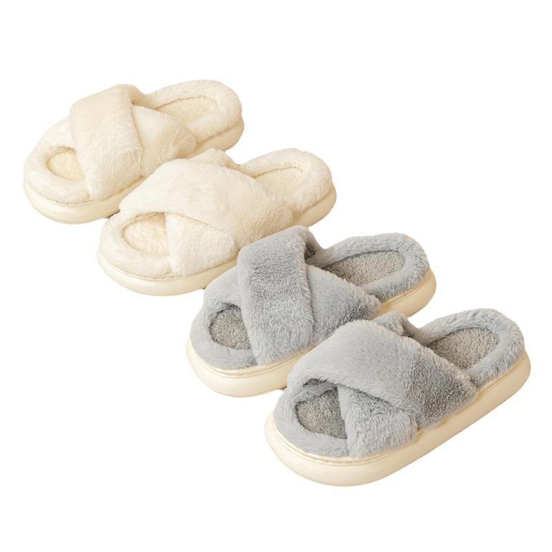 Internet Celebrity Fairy Hair Slippers Autumn and Winter Indoor Home Thick Bottom Non-slip Versatile Cross Plush Warm Cotton Slippers