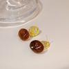 French Retro Metal Texture Pleated Amber Geometric Oval Earrings Tide Light Luxury Earrings Women
