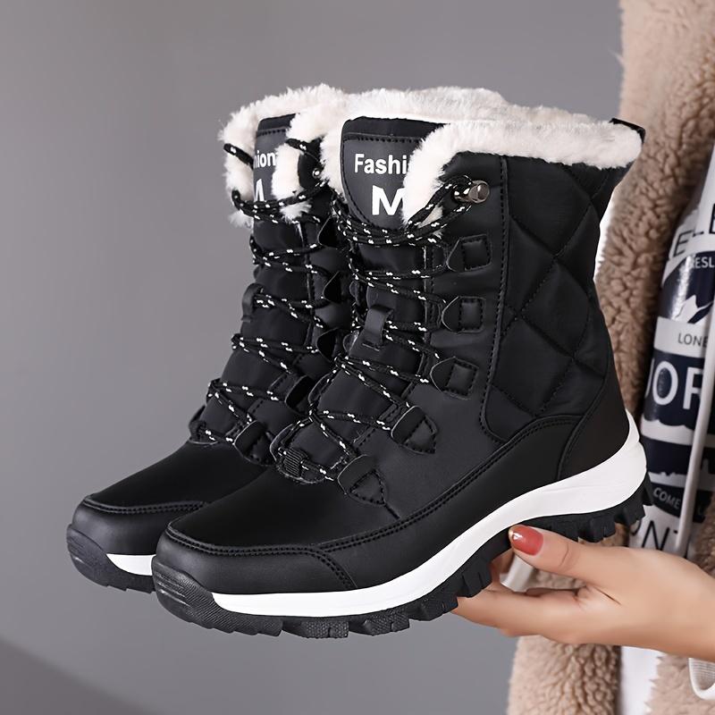 Women's High-Top Snow Boots, Solid Color, Round Toe, Warm Plush Lining, Anti-Slip Rubber Sole, Durable Fabric Insole, Man-Made Upper - Casual Footwear