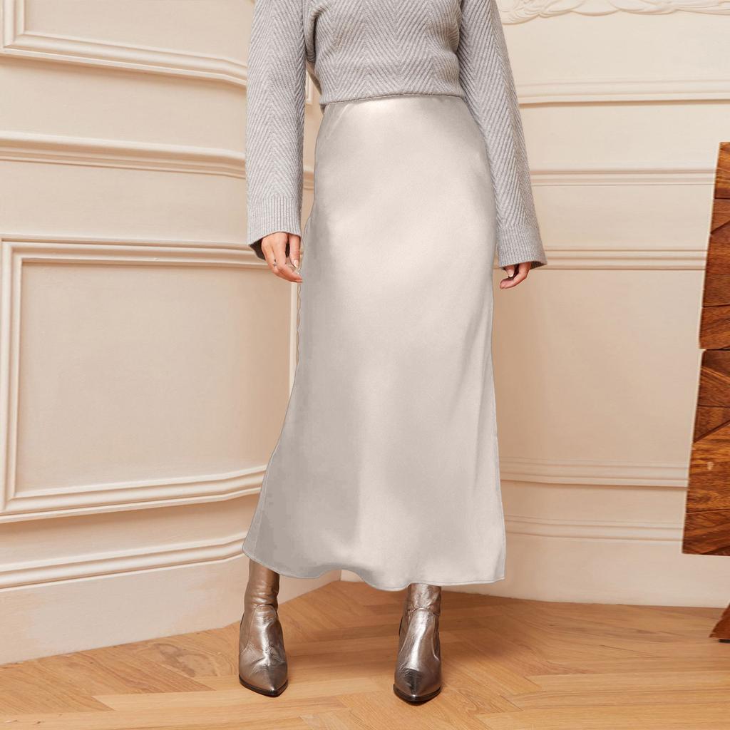 Women's Color Hip Hugging High Waist Slit Skirt