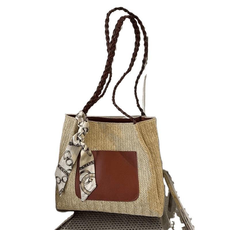 2025 Damen große Kapazität gewebte Stroh Strandtasche & Umhängetasche