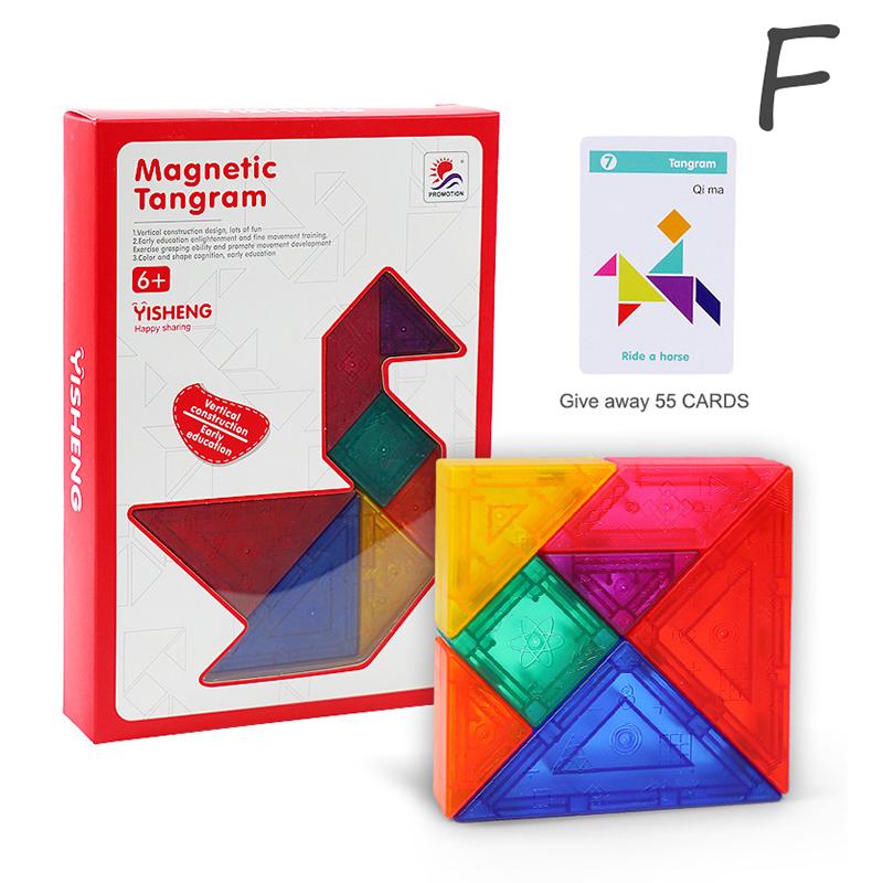 Montessori Magnetische Tangram Puzzle Spielzeug Kinder Soma Würfel Regenbogen Transparent Blöcke Farbe Form Passende Spiele Pädagogisches Spielzeug