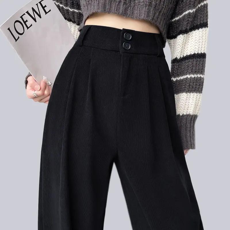 Pantalones Gruesos de Felpa de Algodón Europeo de Cintura Alta Pierna Ancha para Mujer para Primavera, Otoño, Invierno