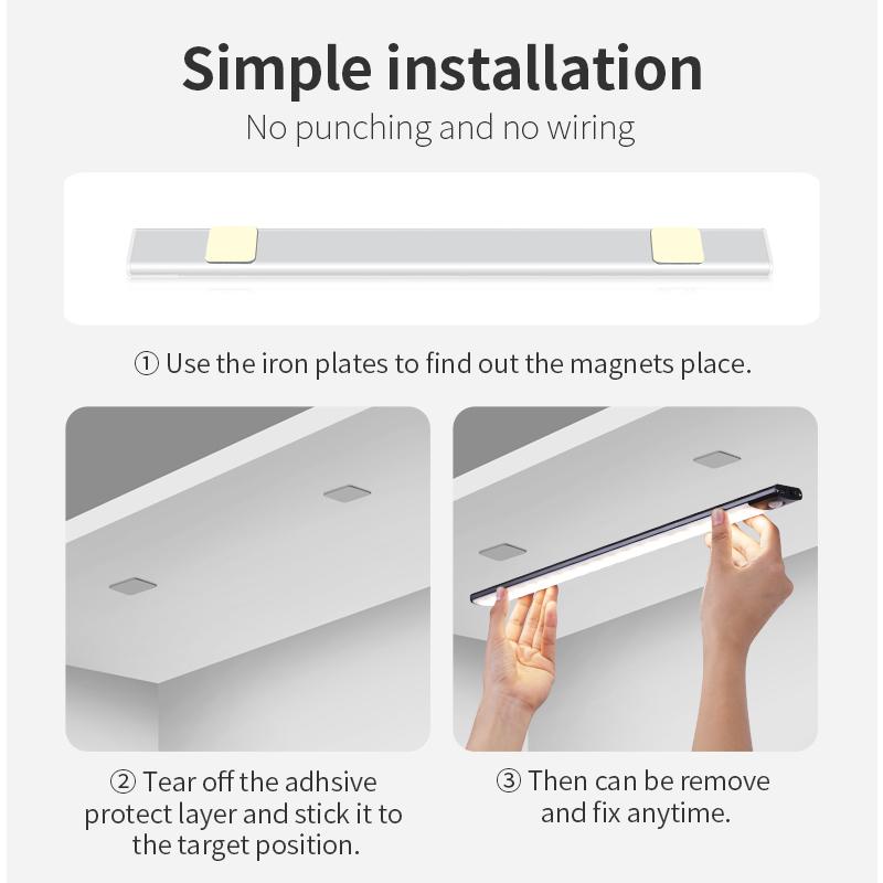 1Pc Motion Sensor Light Wireless LED Night Light USB Rechargeable Night Lamp Cabinet Wardrobe Lamp Under Backlight for Kitchen Led