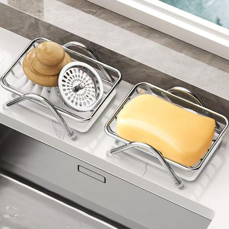 Stainless Steel Soap Dish With Drainage Tray Non Slip Rust-Resistant Soap Holder For Bathroom Kitchen Countertop Accessories