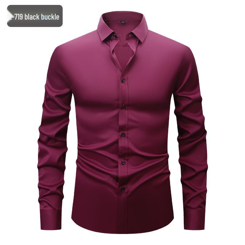 Men's White Four-Way Stretch Wrinkle-Resistant Long Sleeve Shirt - Formal and Casual Plus Size