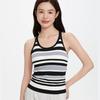 Women's Black White Gray Striped Ribbed Racerback Tank Top