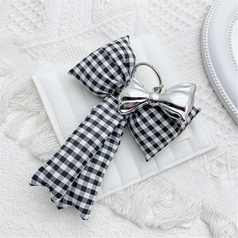 Stylish Bowknot Keychain Fashionable Cotton Bows Bag Pendant Phone Charm Keyring Elegant Accessory for Girls and Ladies