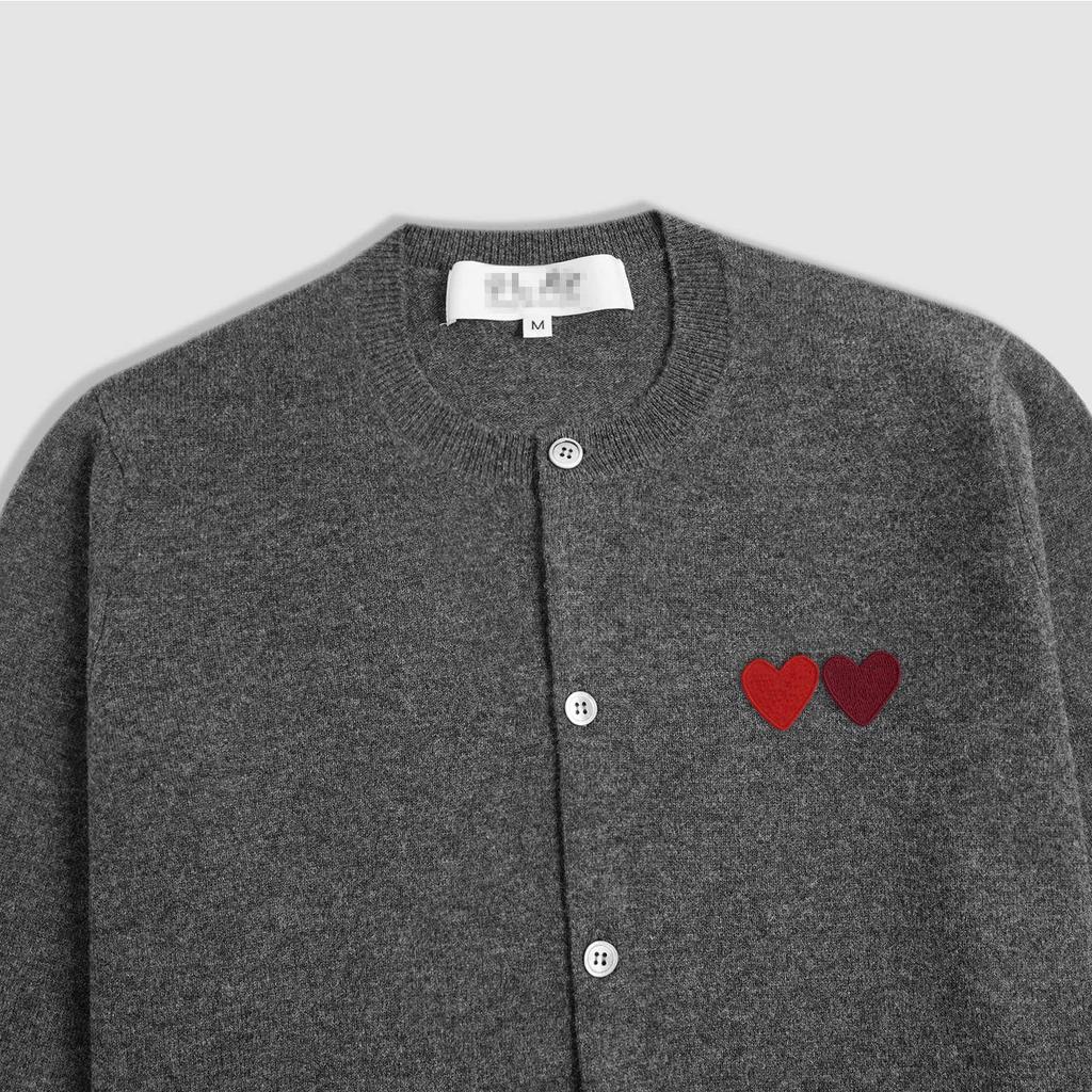 CDG Kawakubo Japanese-Style Heart Knit Crewneck Cardigan - 100% Wool, Double Mood Design, Couple Style PLAY Cardigan.