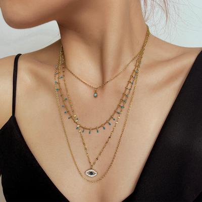 Ladies Titanium Steel Multi Layer Pendant Necklace Jewelry