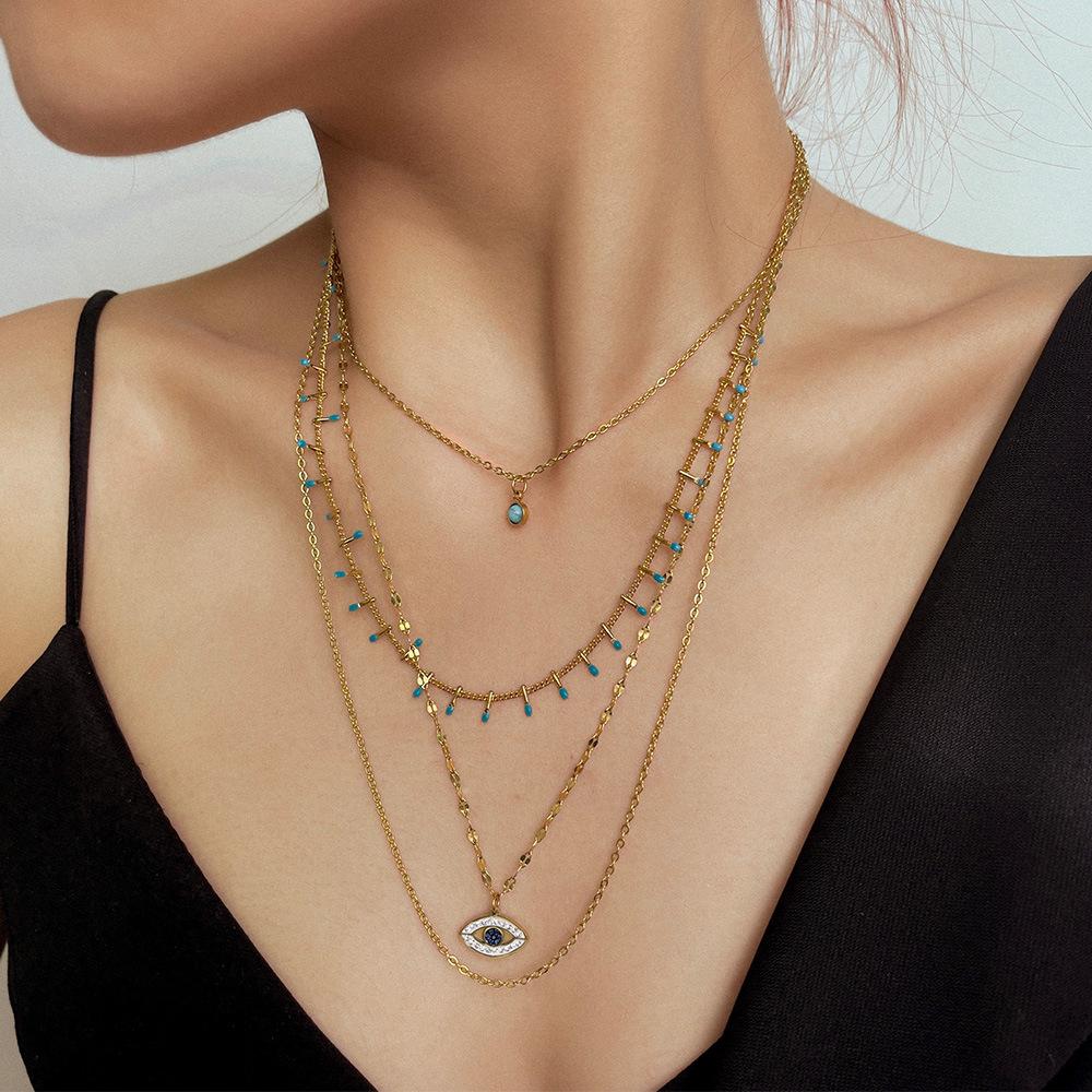 Ladies Titanium Steel Multi Layer Pendant Necklace Jewelry